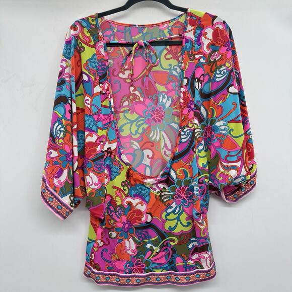 Trina Turk Sevilla Floral Swim Jersey Coverup M Multicolor Retro Resort Beachy - Picture 4 of 12